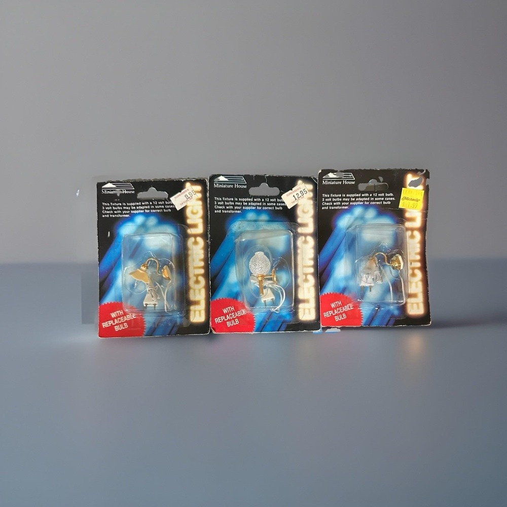 3 Dollhouse Miniature Sconces Electric Light Lamps 1:12 Set In Original Boxes